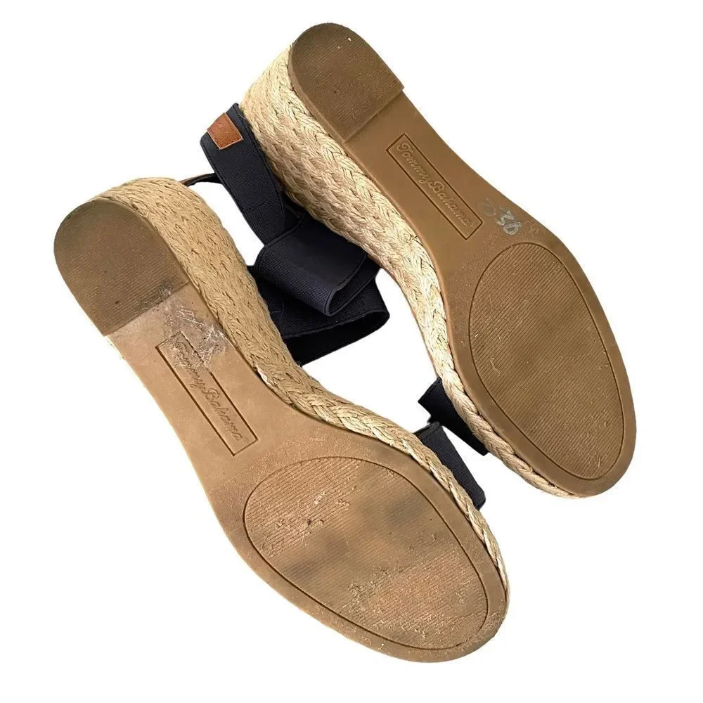 TOMMY BAHAMA Elastic Wedge Espadrilles Sandals Blue Tan 9